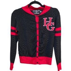 Collectif Black & Red Rockabilly Cardigan Hula Girl Patch Pin-Up Retro Size M